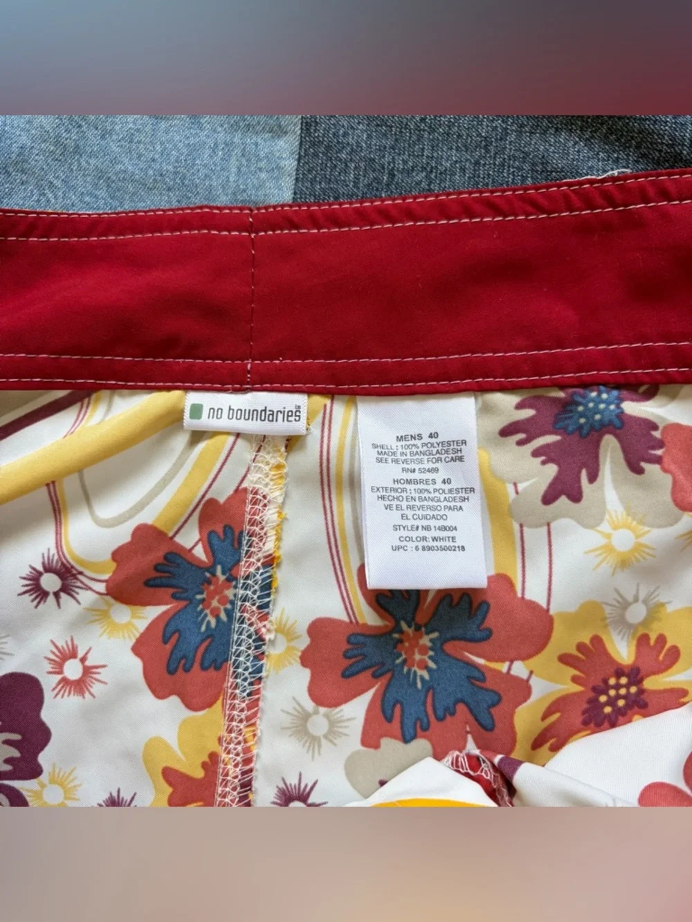 vtg y2k no boundaries board shorts striped floral white yellow red men’s 40 swim